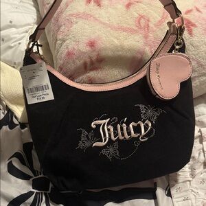 Juicy Couture Black Hobo Bag with Pink Accents